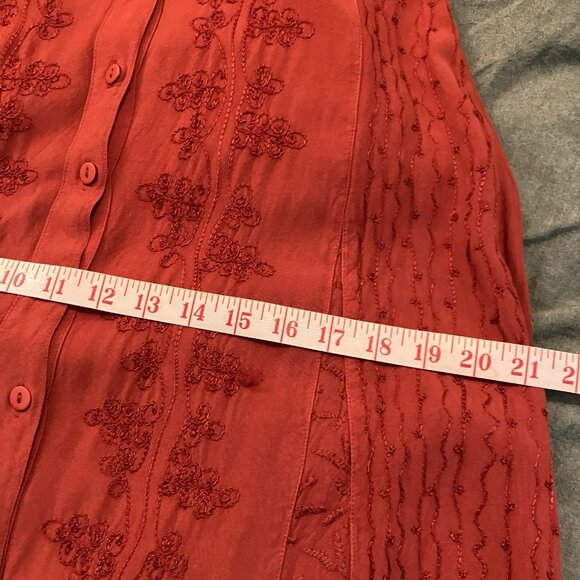 Y2K Daniel Laurent Maxi Dress Womens S Red Floral Embroidered Boho Fairy Vintage - Picture 9 of 10